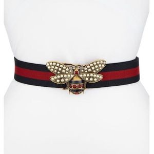 Gucci Navy Blue Red 95Cm Wide Stretchy Web Belt